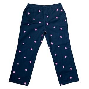 Forever 21 Women Happy Face Floral Chino Pant SZ 1X Black Teacher Cheer Whimsy